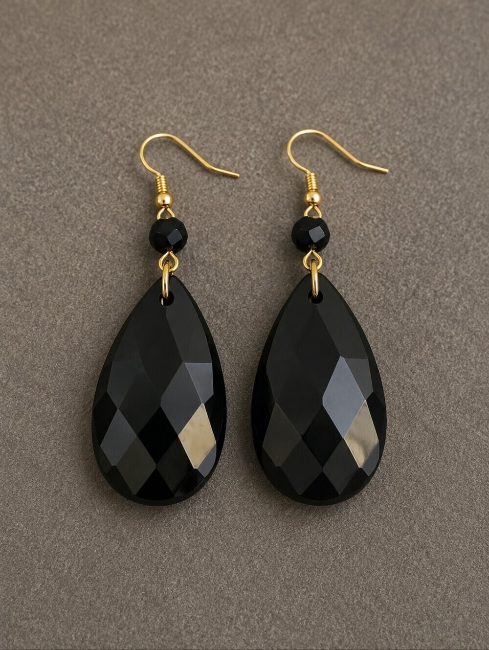 Large Black Prism Dangle Hook Earrings